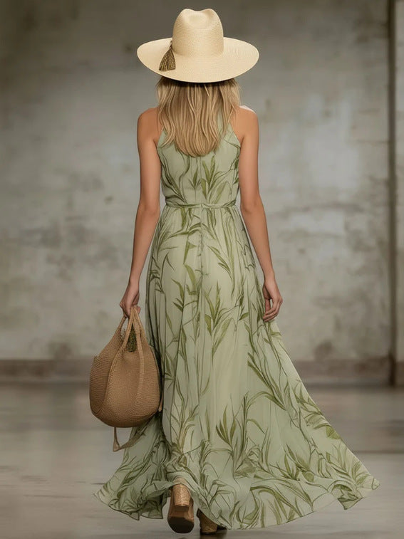 Brenda |  Print Halter Maxi Dress – Sleeveless Flowing Summer Dress