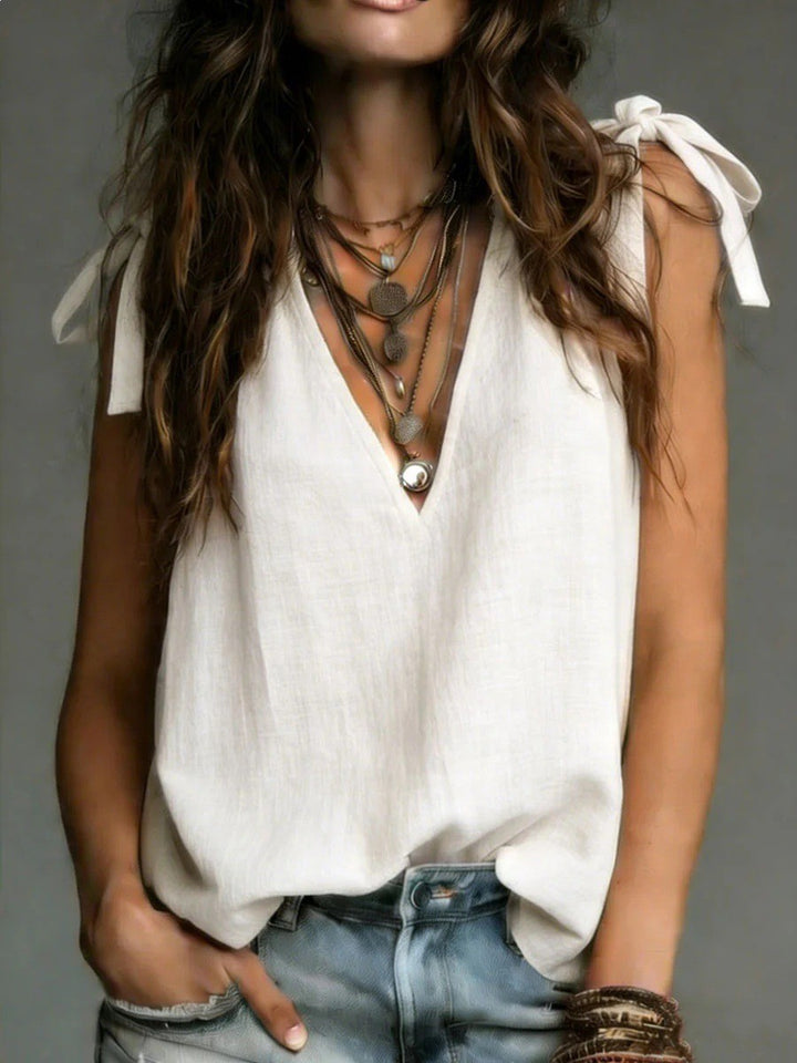 Britney | V-Neck Tie Shoulder Sleeveless Top