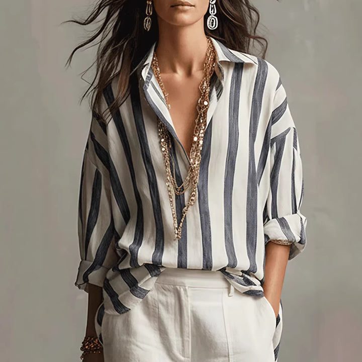 Caroline™ | Relaxed Linen Striped Blouse