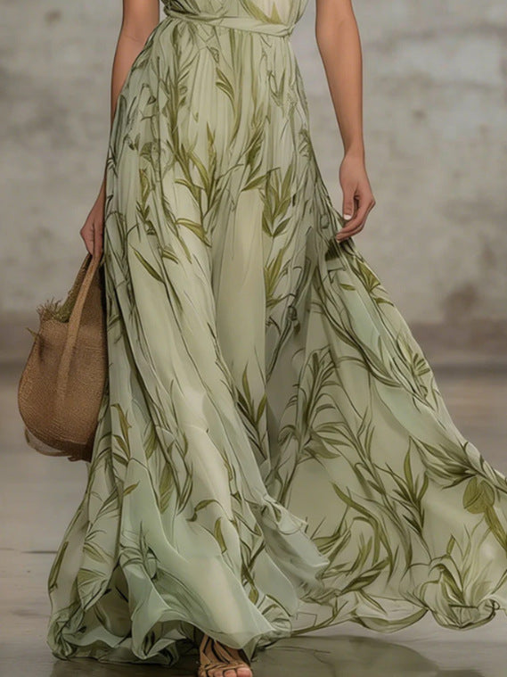 Brenda |  Print Halter Maxi Dress – Sleeveless Flowing Summer Dress