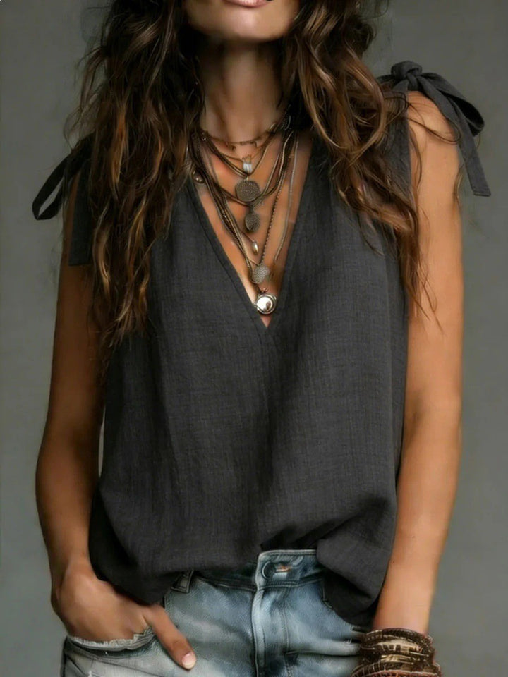 Britney | V-Neck Tie Shoulder Sleeveless Top