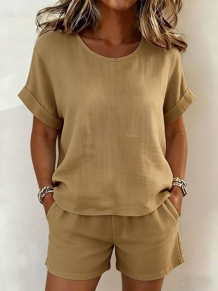 Ruby | Round-Neck Short Sleeve Top & Shorts Two-Piece Set
