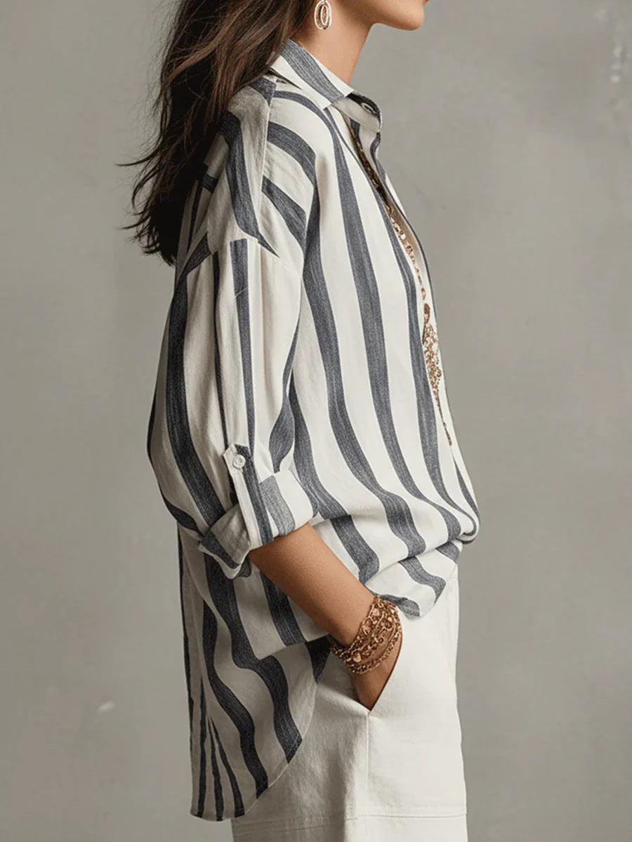 Caroline™ | Relaxed Linen Striped Blouse