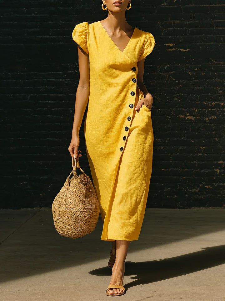 Darlene™ | Flattering Linen Wrap Midi Dress
