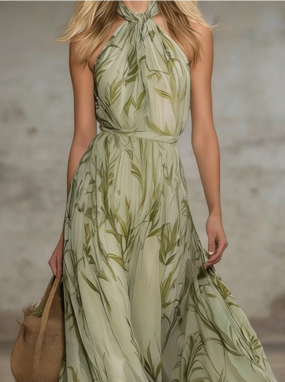 Brenda |  Print Halter Maxi Dress – Sleeveless Flowing Summer Dress