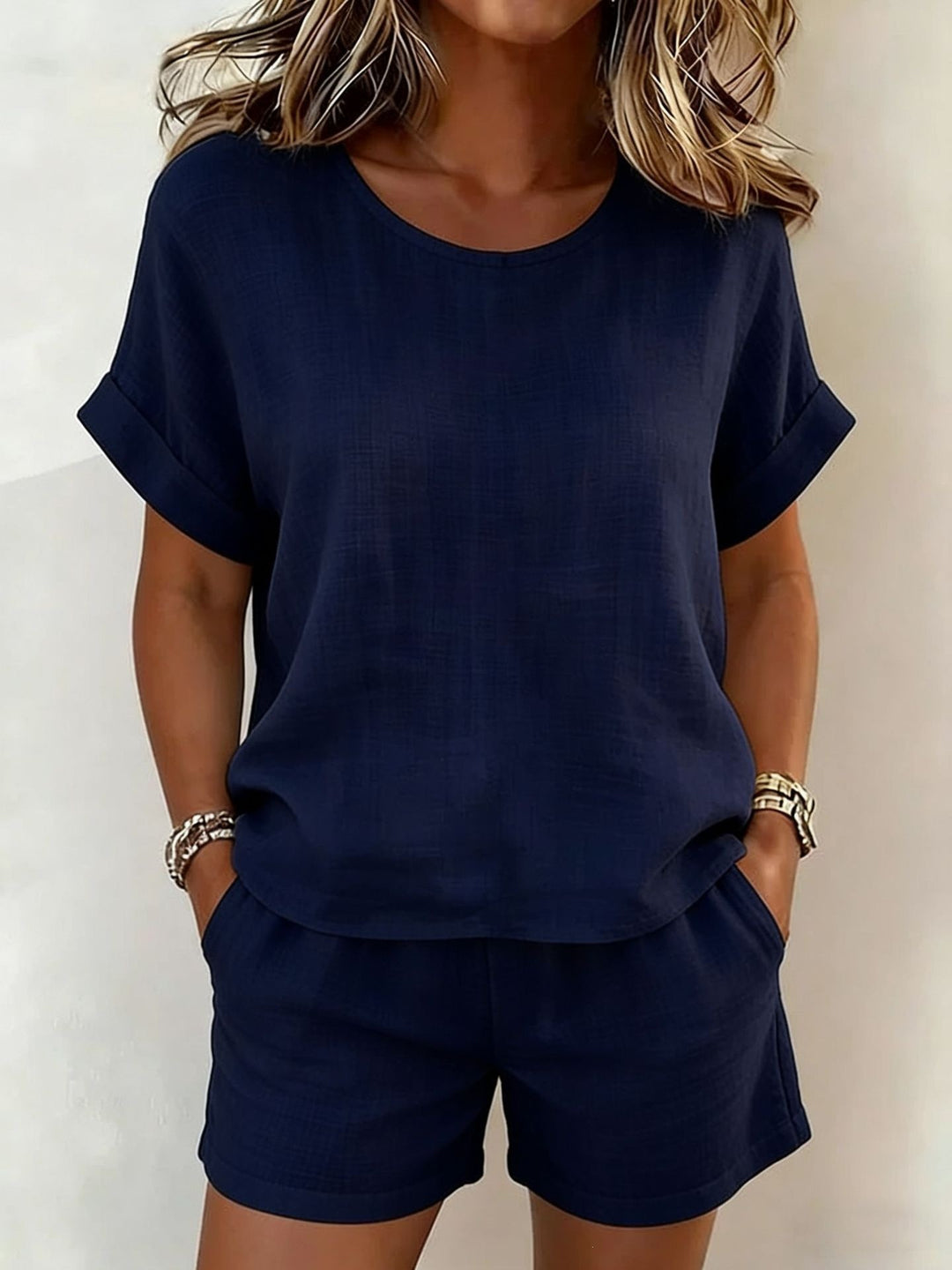 Ruby | Round-Neck Short Sleeve Top & Shorts Two-Piece Set
