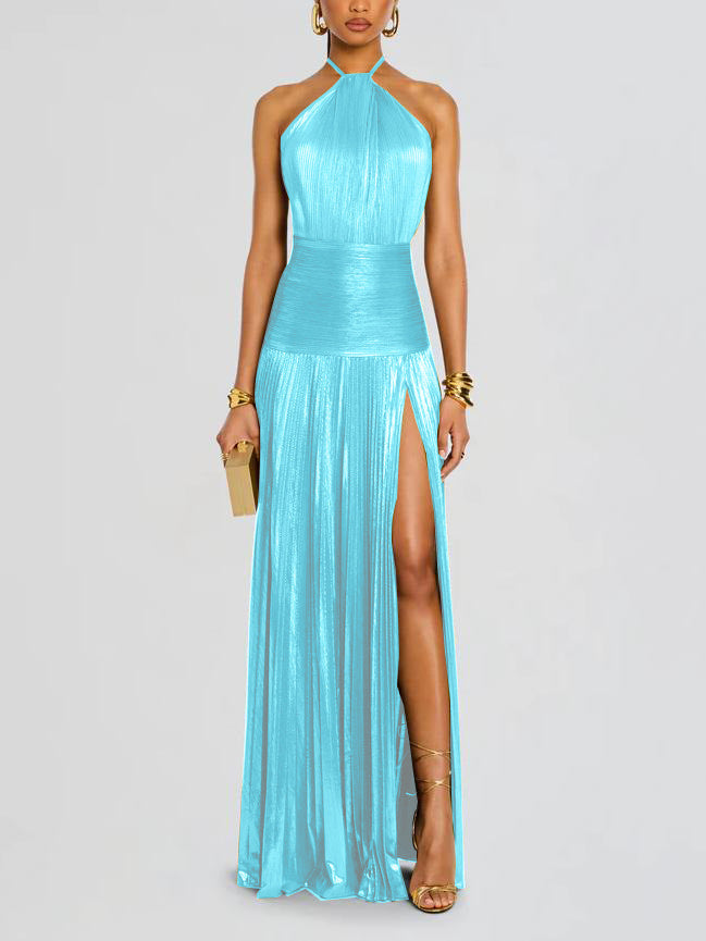 Lorette | Metallic Open-Back Dress