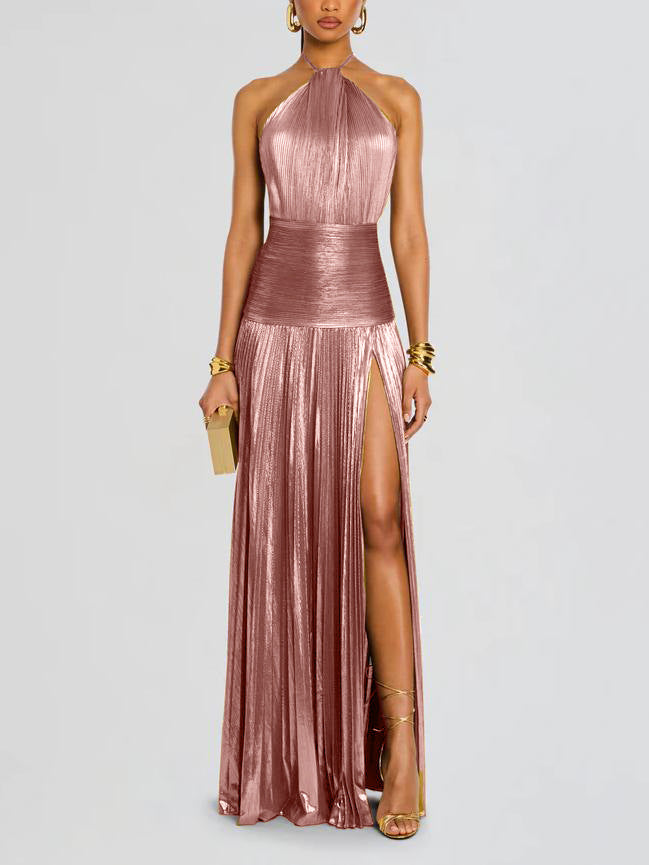 Lorette | Metallic Open-Back Dress