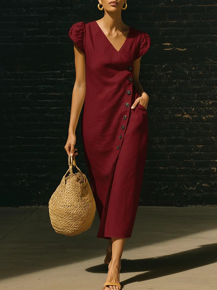 Darlene™ | Flattering Linen Wrap Midi Dress