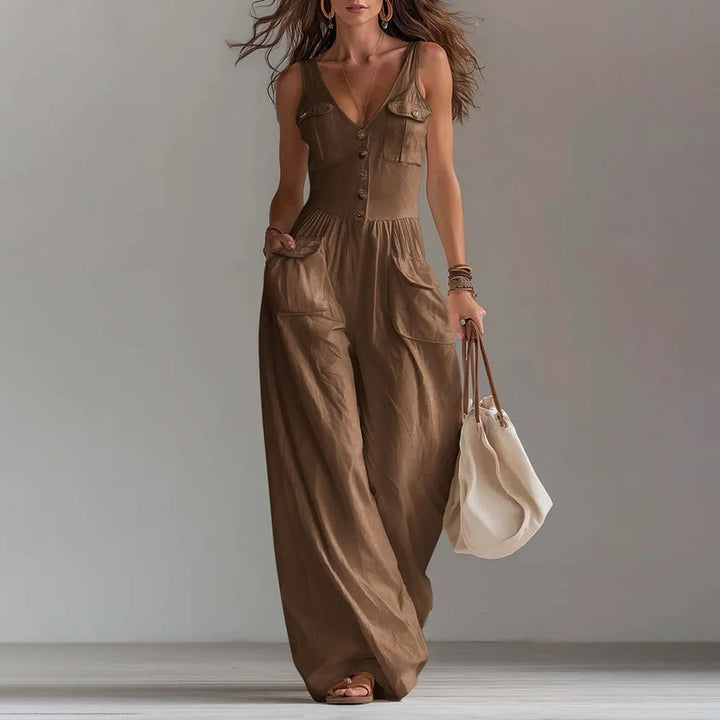 Beverly | Sophisticated Wide-Leg Button Trousers Jumpsuit
