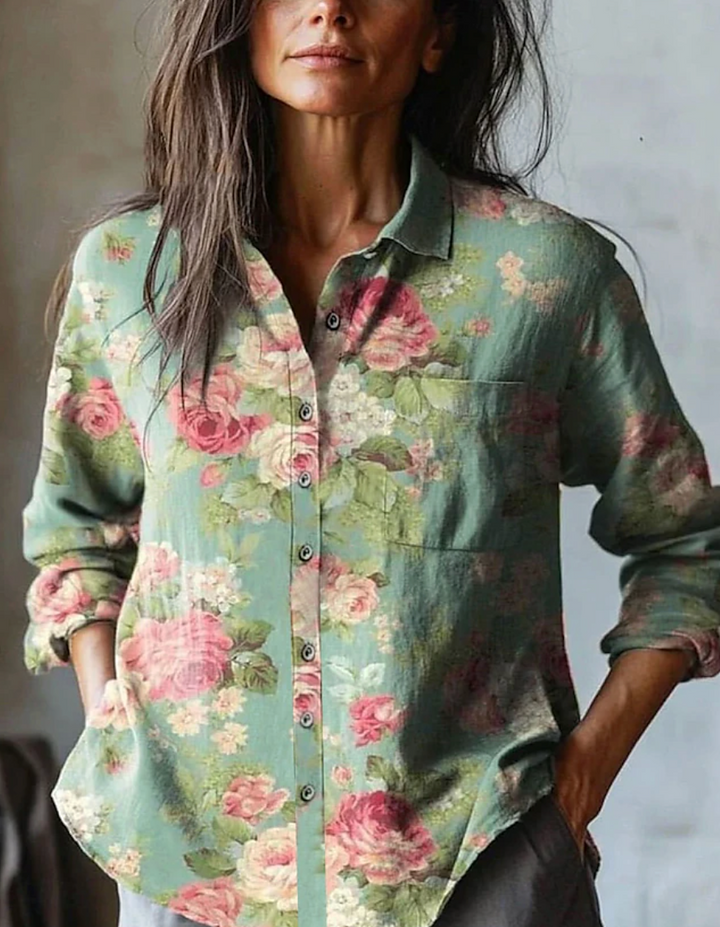 Irise | Floral Embroidered Linen Shirt