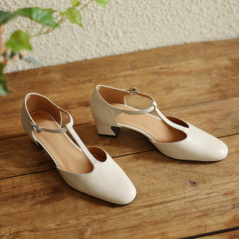 Elowen Leather T-Strap Heels
