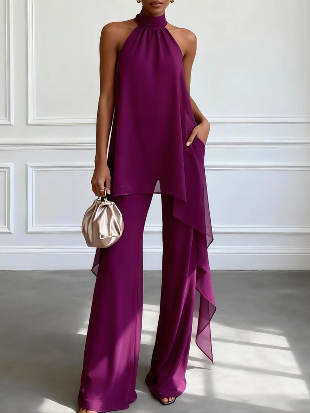 Purple | Elegant Halter Top with Pants