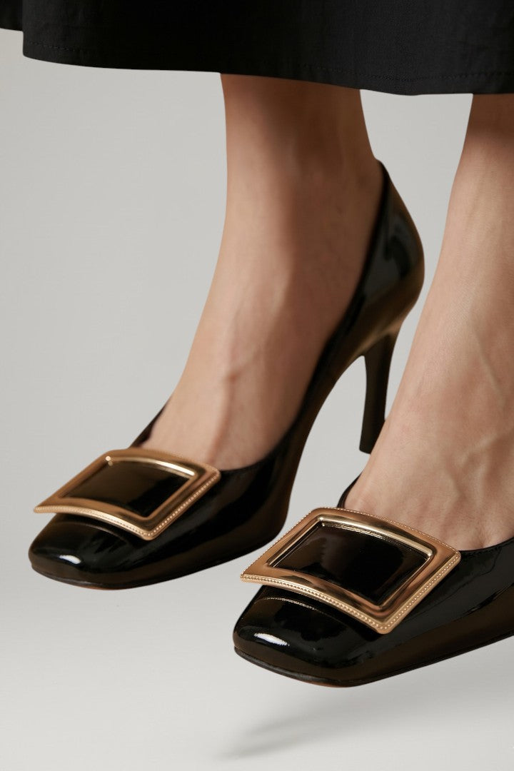 Emily | Women's Heeled Sandals with Square Toe and Metallic Accent