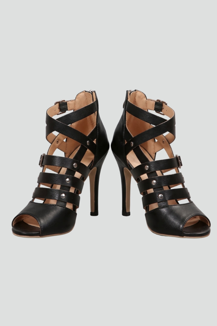 Abigail | Women's Leather Sandals with Zipper Closure and Stiletto Heel