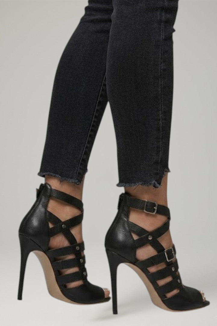 Abigail | Women's Leather Sandals with Zipper Closure and Stiletto Heel