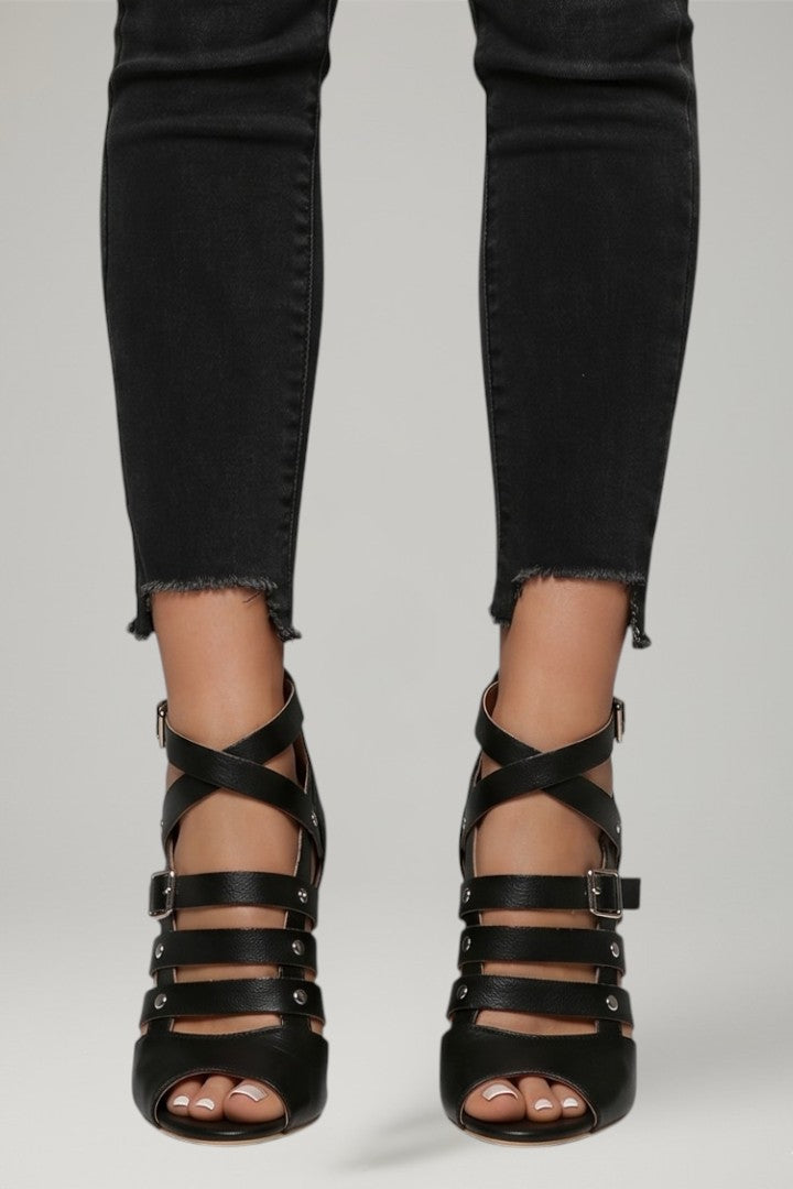 Abigail | Women's Leather Sandals with Zipper Closure and Stiletto Heel