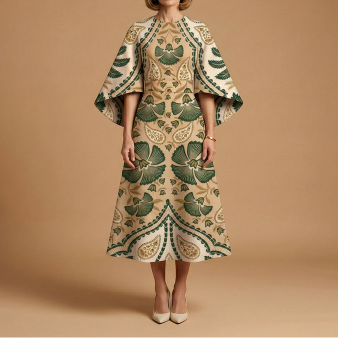 Evelyn | Architectural Cape-Sleeve Midi Dress