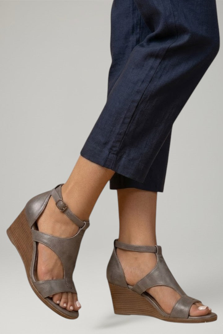 Emma | Women's Wedge Sandals with T Strap and Cushioned Footbed