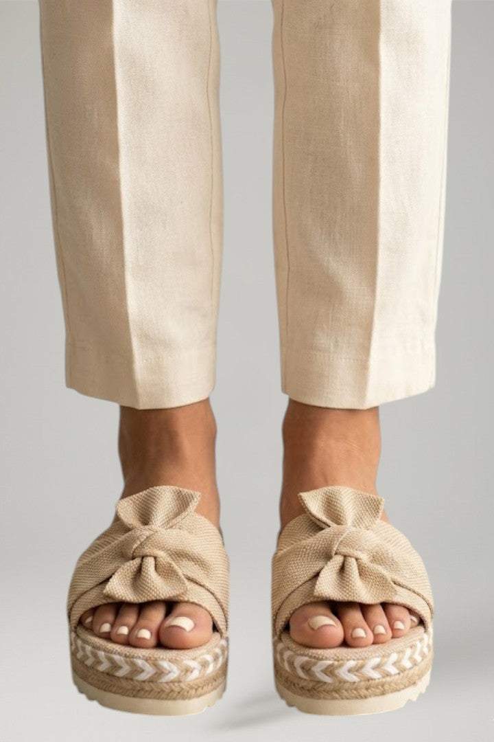 Harper | Women's Wedge Sandals with Woven Heel and Bow Detail