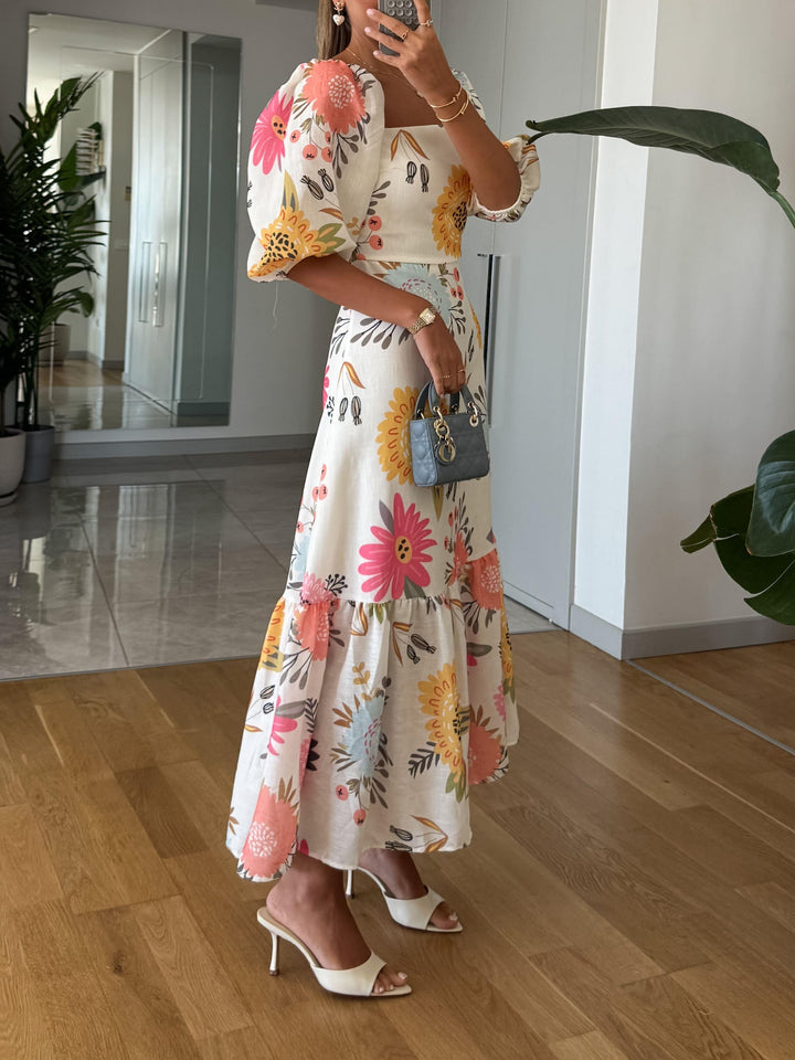 FAY – ROMANTIC FLORAL MIDI WITH PUFF SLEEVES