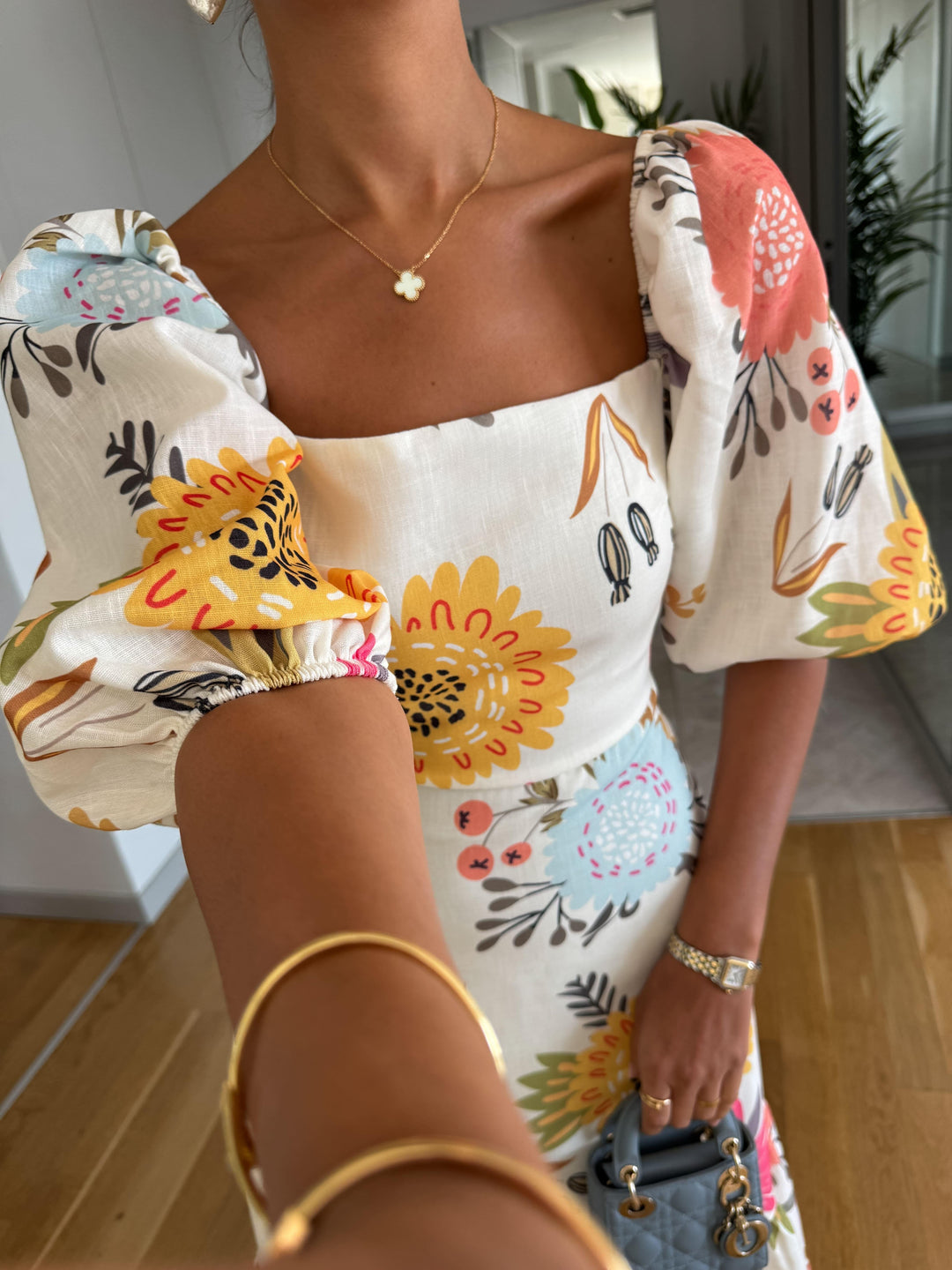 FAY – ROMANTIC FLORAL MIDI WITH PUFF SLEEVES