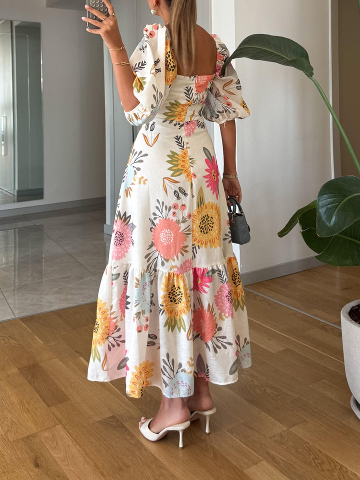 FAY – ROMANTIC FLORAL MIDI WITH PUFF SLEEVES