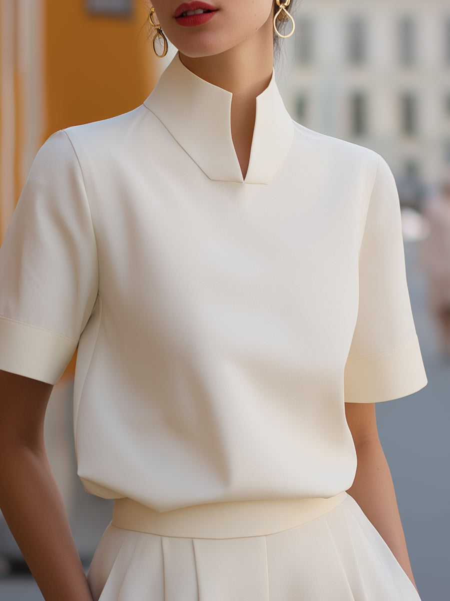 Sloane | Minimalist Sculptural Stand-Collar Blouse