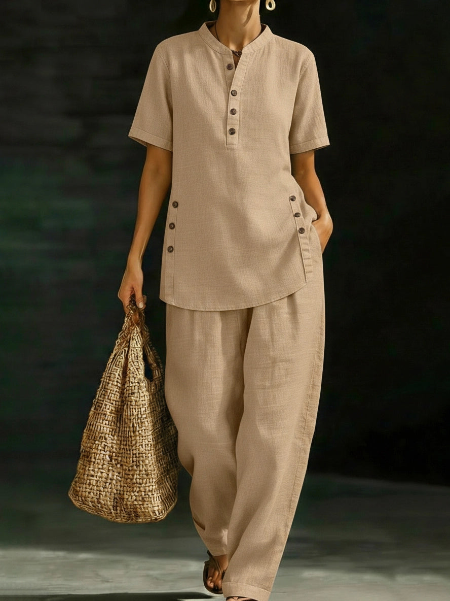 Serena | Classic Linen Button Detail Two-Piece Set