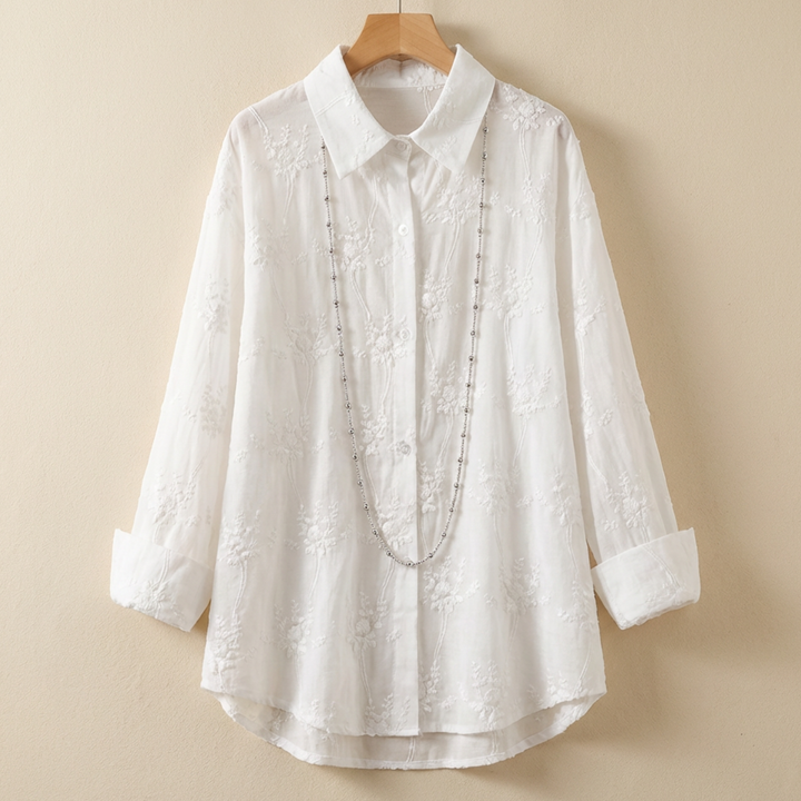 Embroidered Solid Color Shirt with Dropped Shoulders