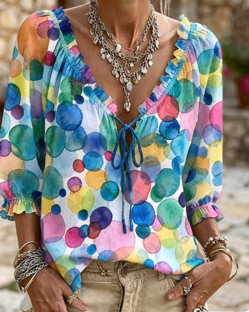 Bianca | Blouse with V-Neck and Ruffled Sleeves