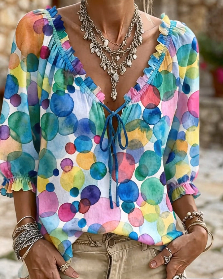 Bianca | Blouse with V-Neck and Ruffled Sleeves