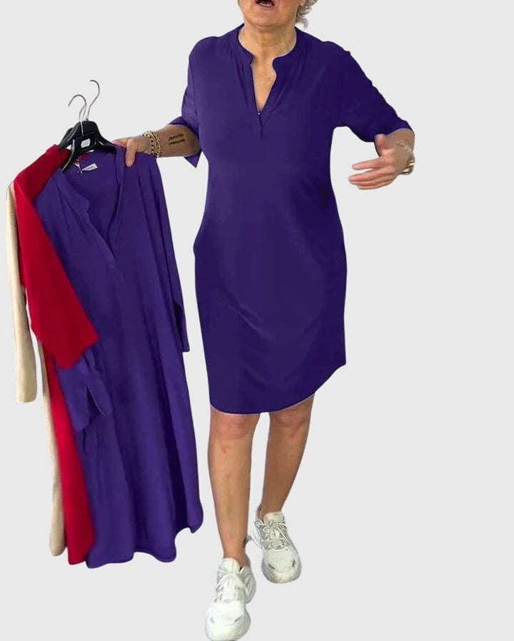 Jamie | Solid V-Neck Dress.