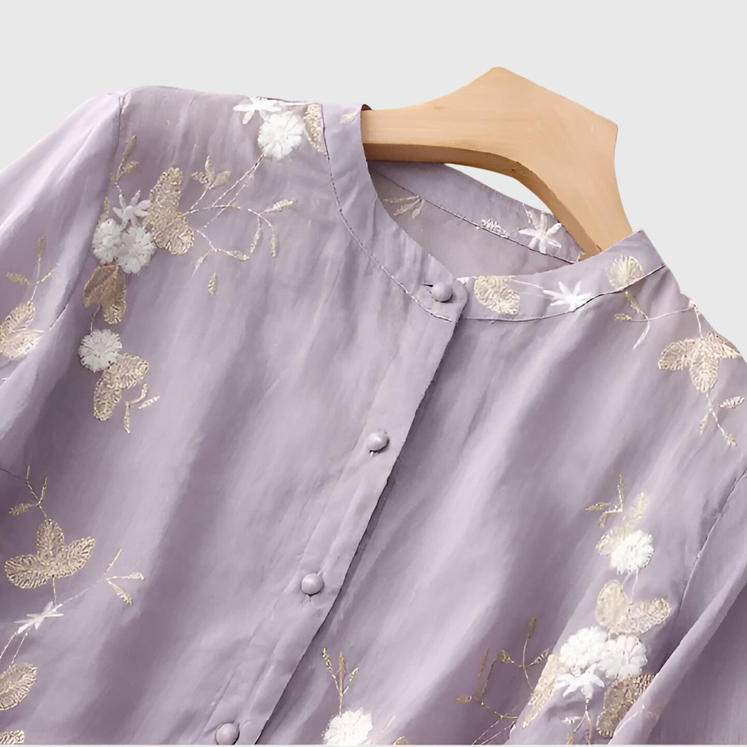Jamie | Elegant Top with Embroidered Flowers.