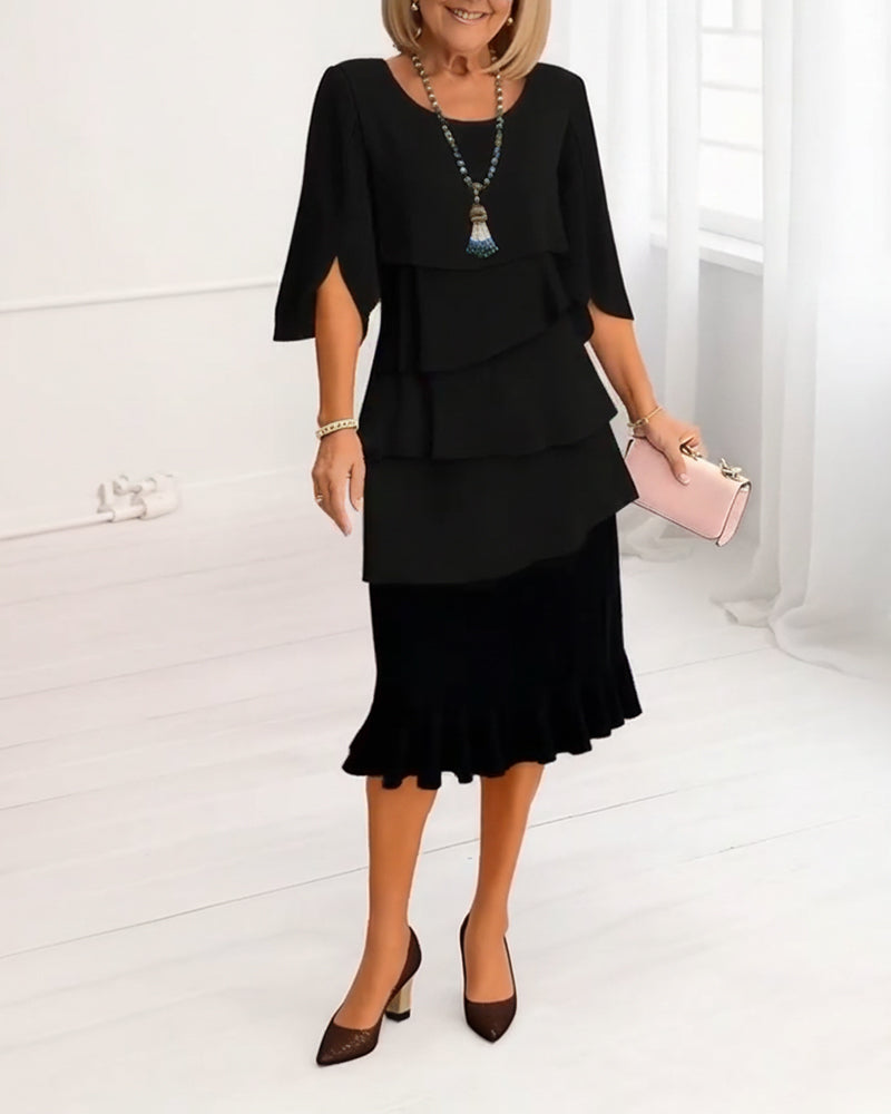 Luna | Elegant Round Neck Ruffled Dress