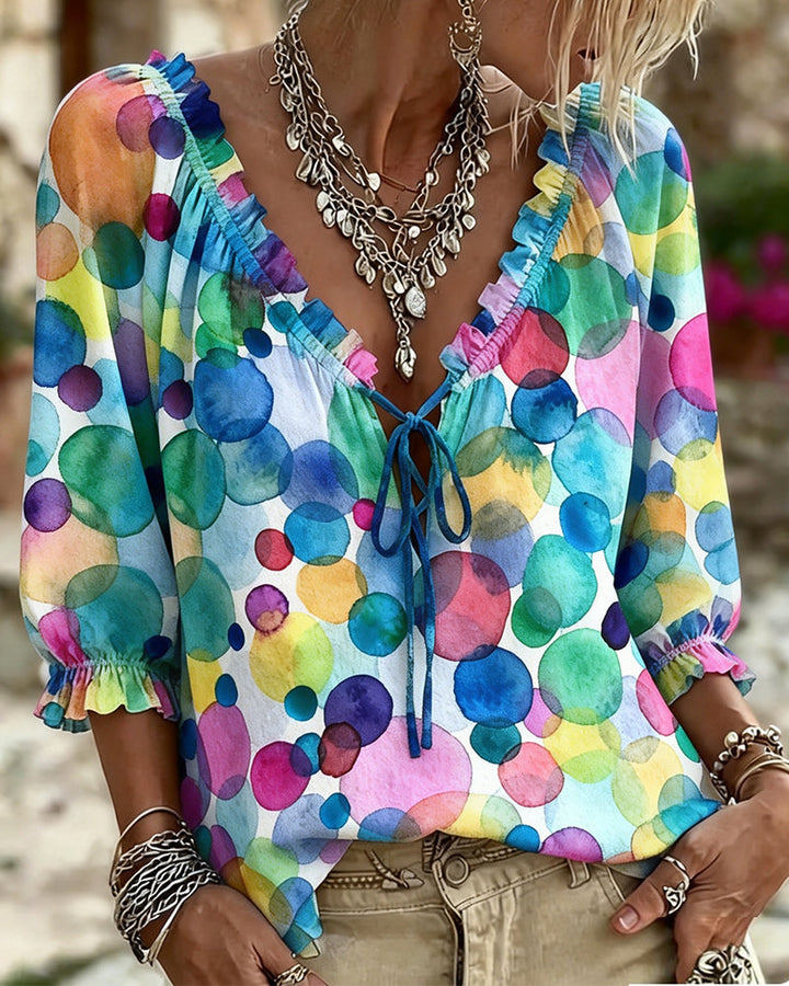 Bianca | Blouse with V-Neck and Ruffled Sleeves