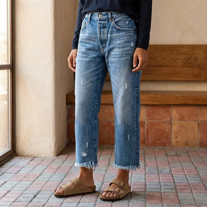 Vivara | Retro Fringed Cropped Straight Leg Jeans