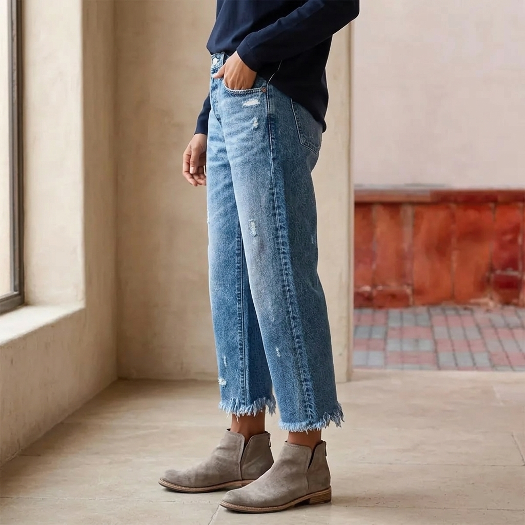 Vivara | Retro Fringed Cropped Straight Leg Jeans