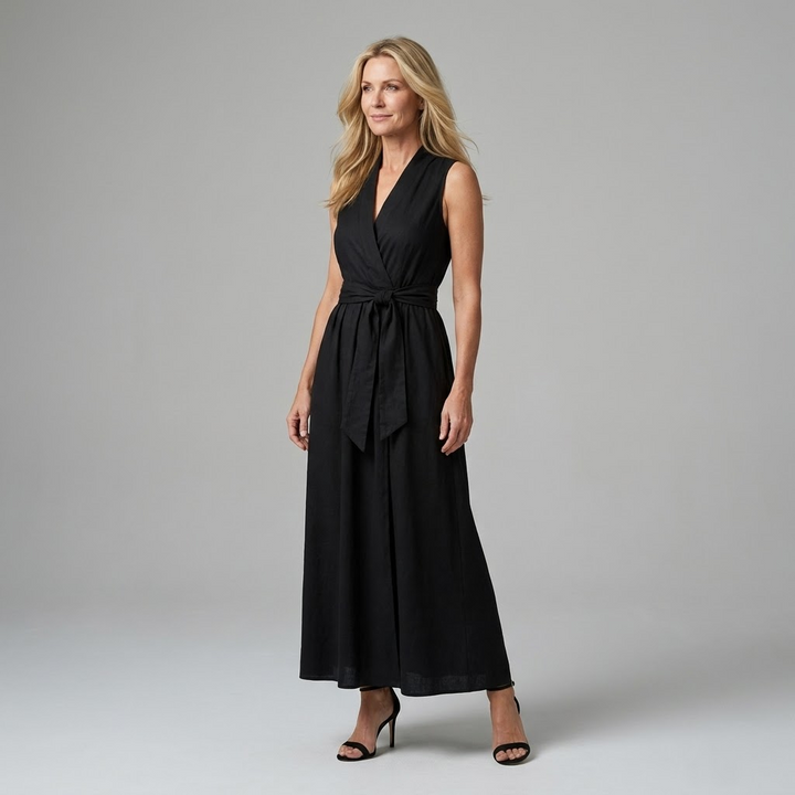 Mia | Slimming Cotton Linen Dress with V-Neck