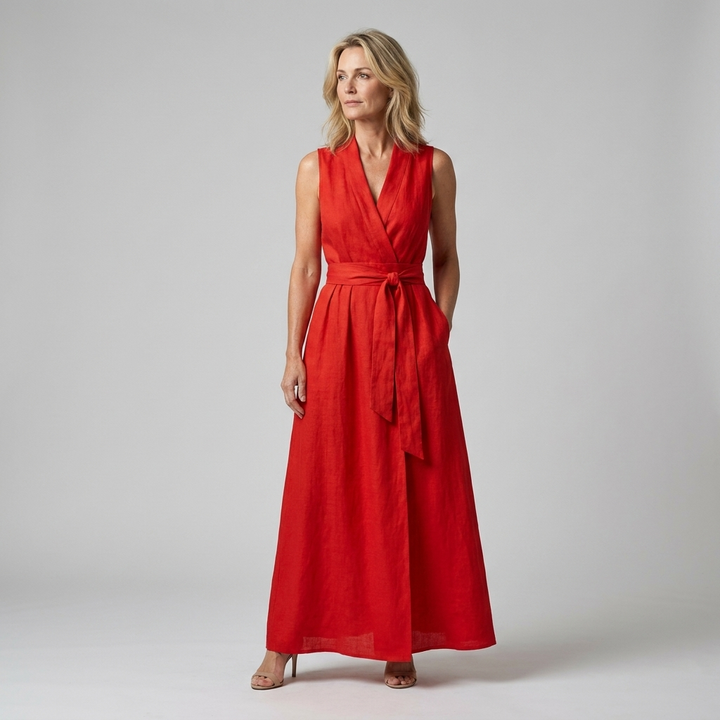 Mia | Slimming Cotton Linen Dress with V-Neck