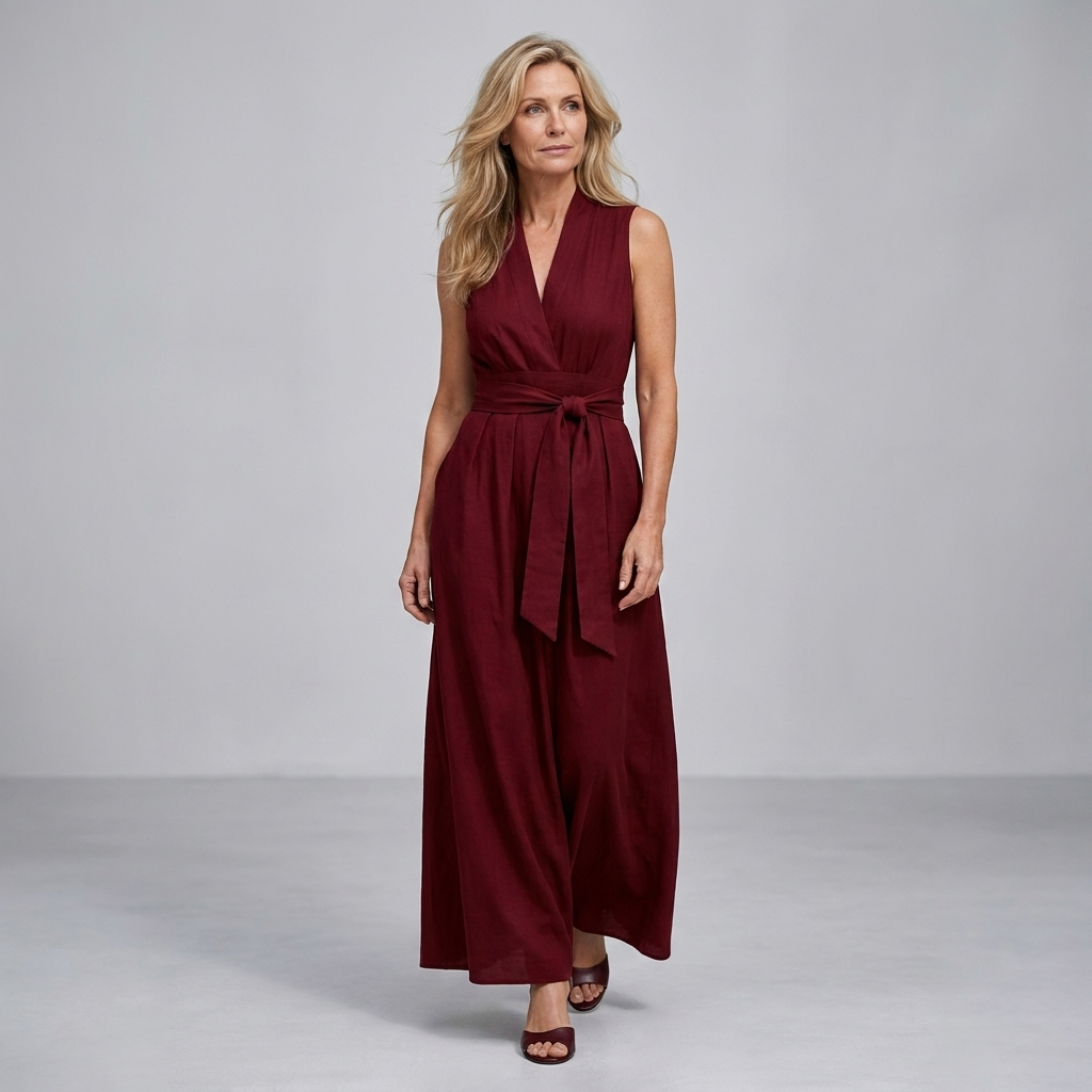 Mia | Slimming Cotton Linen Dress with V-Neck
