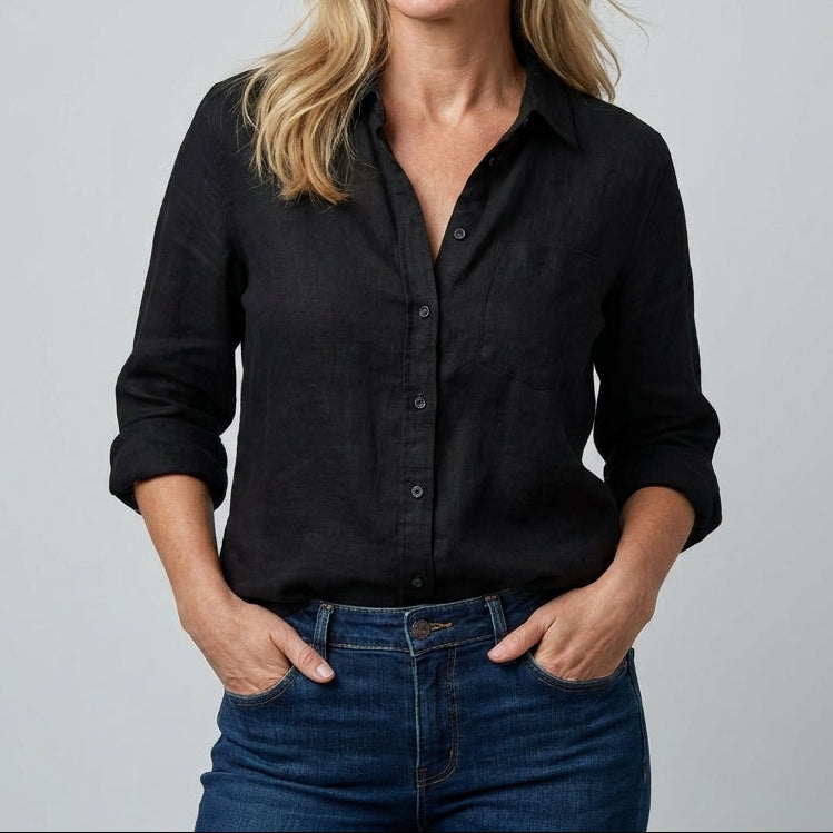 Eleanor | Classic Button-Front Open Collar Blouse