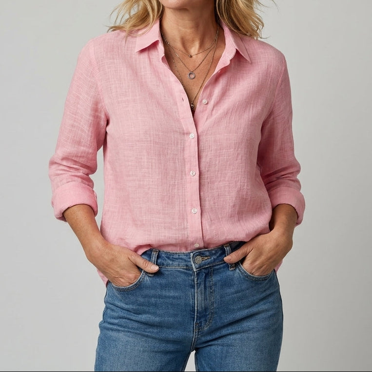 Eleanor | Classic Button-Front Open Collar Blouse