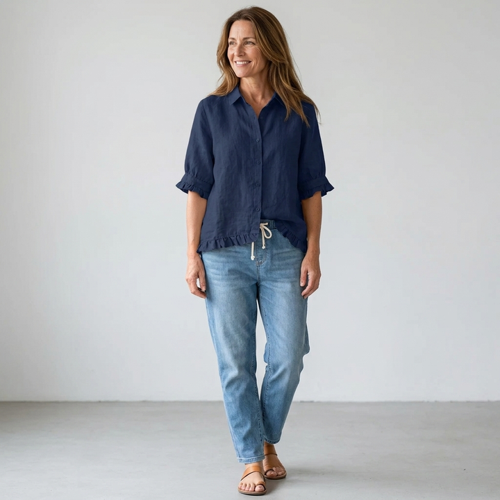 Nora | Ruffled Artisan Button-Down Shirt