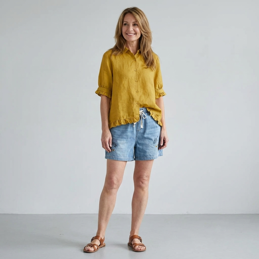 Nora | Ruffled Artisan Button-Down Shirt
