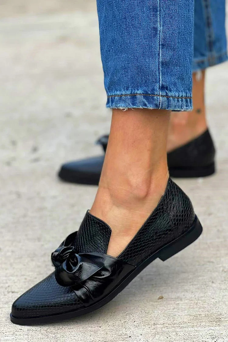 Leonie | Women's Black Bow Slip-On Loafers