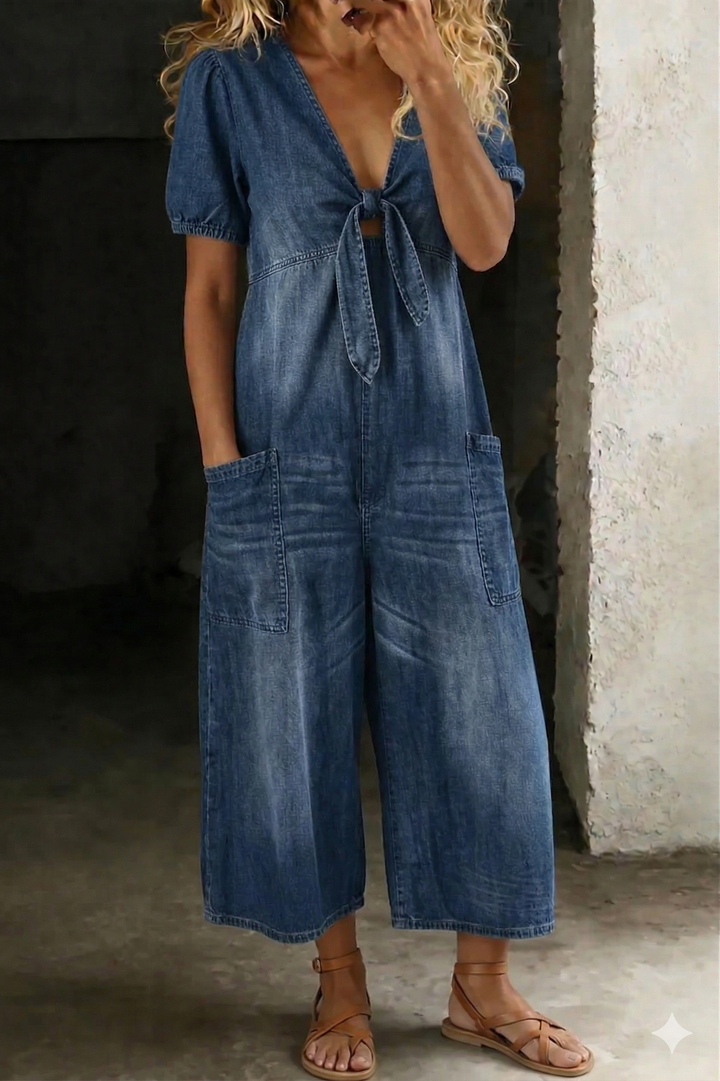 Maya | V Neck Short Sleeve Jumpsuit
