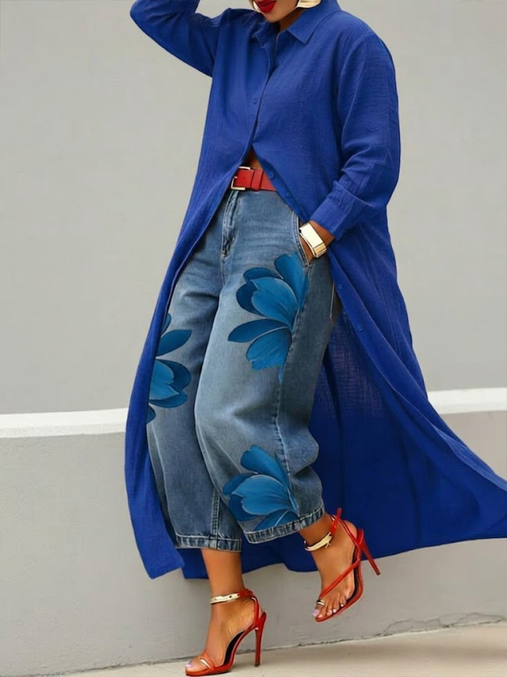 Claire | Long Shirt and Floral Jeans Set