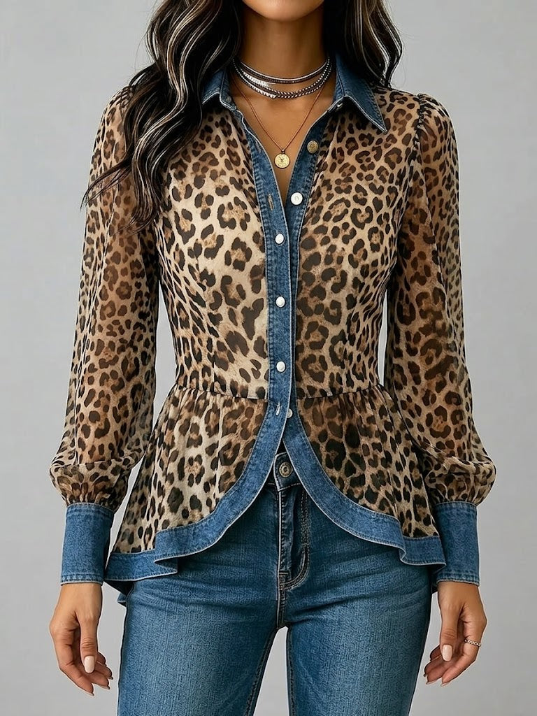 Arletta | Stylish Denim and Leopard Print Shirt
