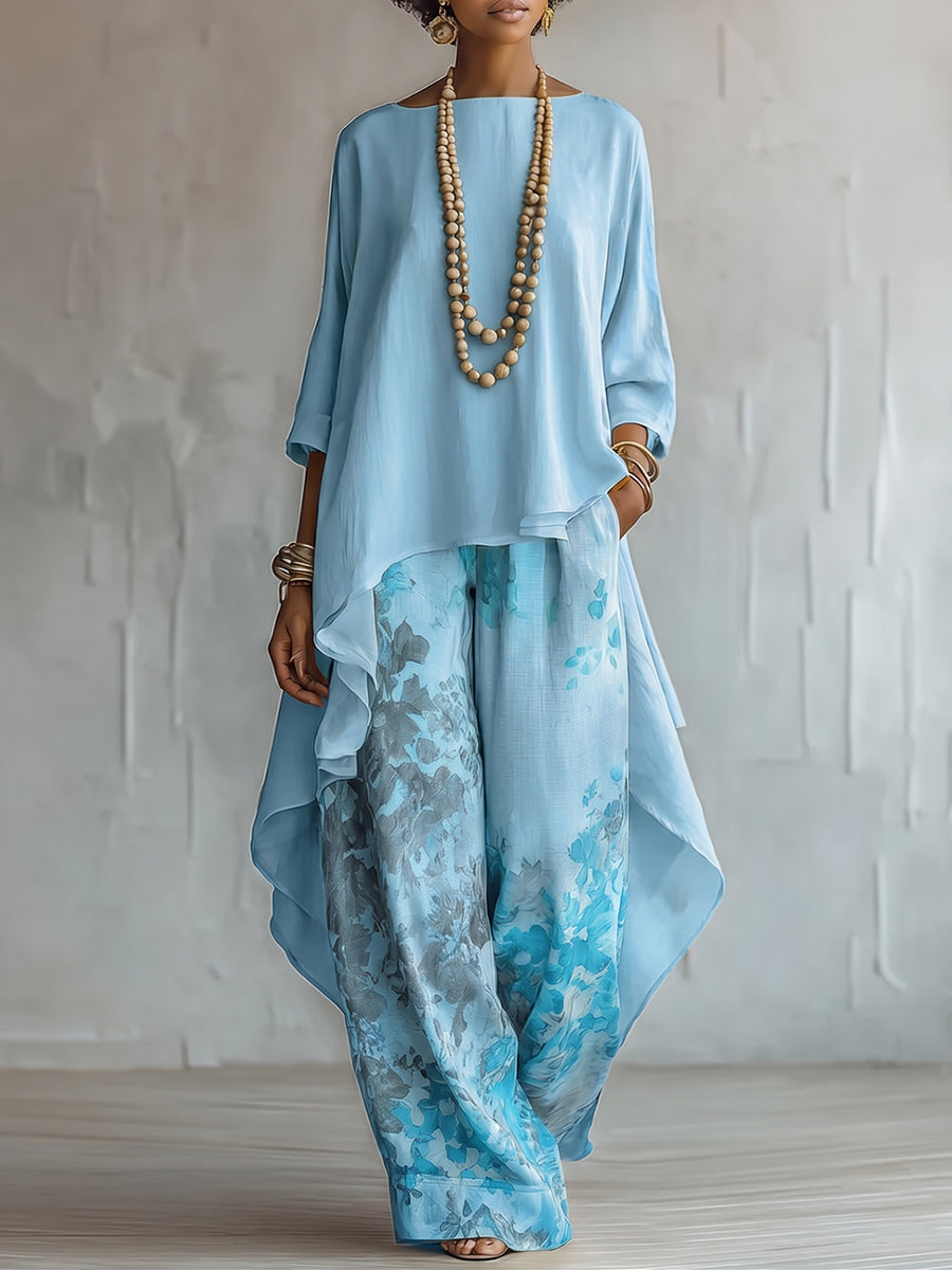 Jennie | Elegant Artistic Floral Print Two-piece Set